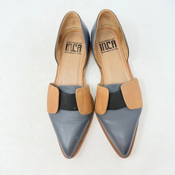 Fortress of Inca Leather Flats Size 7 Two-Tone Blue Tan Pointed Toe D’Orsay - Picture 5 of 12